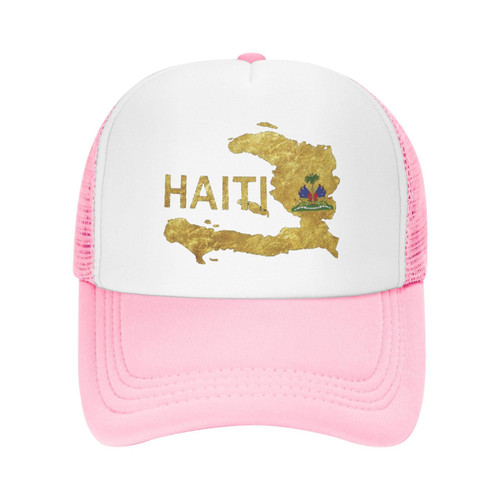 CLEY Haiti Haitian Map Flag Gold Adult Trucker Hat Funny Adjustable Baseball Cap Breathable Unisex Dad Hat