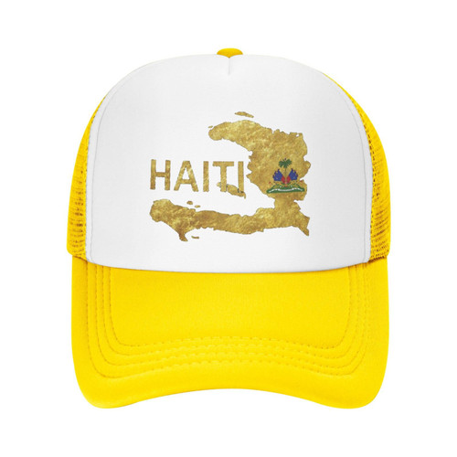 CLEY Haiti Haitian Map Flag Gold Adult Trucker Hat Funny Adjustable Baseball Cap Breathable Unisex Fishing Hats