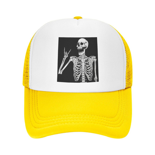 CLEY Funny Skull Skull Skeleton Adult Trucker Hat Funny Adjustable Baseball Cap Breathable Unisex Denim Hat