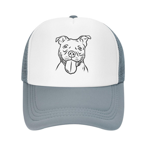 Cute Pitbulls Adult Trucker Hat Funny Adjustable Baseball Cap Breathable Unisex Fishing Hats Gray