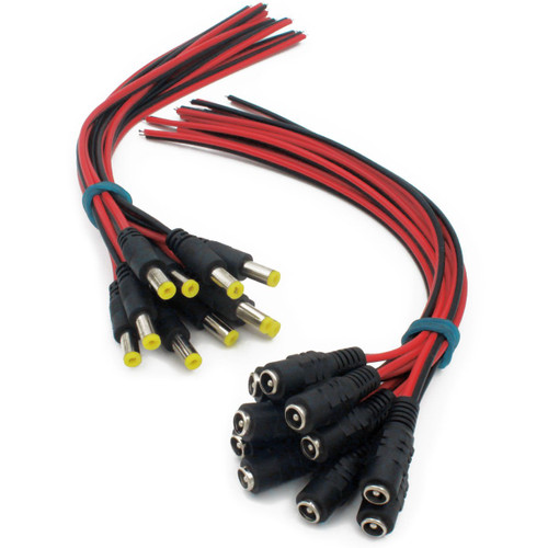 10 Pairs 12V 5A Male & Female CCTV Security Camera DC Power Adapter Connectors Pigtail Cable for CCTV DVR Surveillance Video System by ZRAMO (2.1mm x 5.5 mm,18AWG)