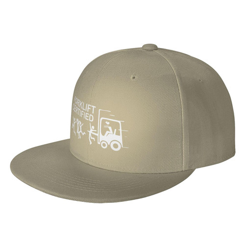 TECHPO Forklift Certified Adult Flat Bill Hats Adjustable Hip Hop Hat Unisex Snapback Baseball Cap Natural