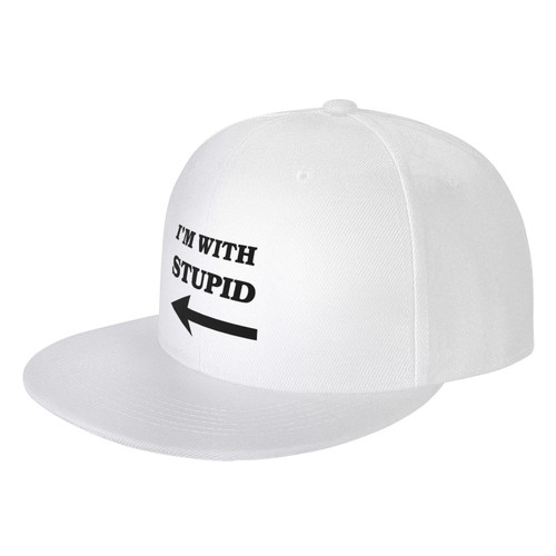 TECHPO I'm-with-Stupid Adult Flat Bill Hats Adjustable Hip Hop Hat Unisex Fashion Trucker Hats White