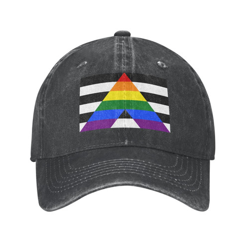 Rqwaaed Straight Ally Pride Flag LGBTQ Hat Cowboy Baseball Cap Unisex Adjustable Trucker Hats Dad Cap Black
