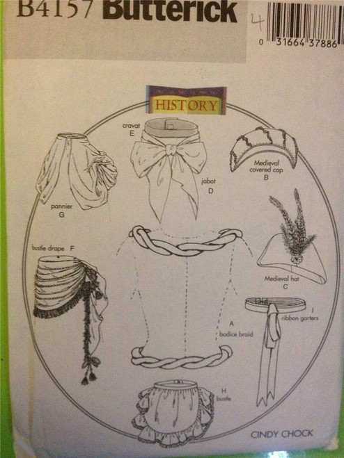 Butterick 4157 Historical Costume Pattern Victorian Medieval Accessories, Hat, Apron, Cravat, Bustle Drape , Gaters