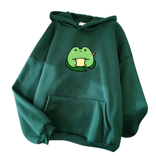 Attine Cute Hoodies for Women,Cute Hoodies for Teen Girls Kawaii Frog Print Pullover Tops Long Sleeve Drawstring Hooded Sweatshirts with Pockets Hoodie for Girls