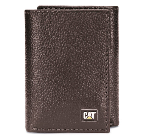 Caterpillar Men's Leather Trifold Wallet with ID Window, Chocolate, One Size