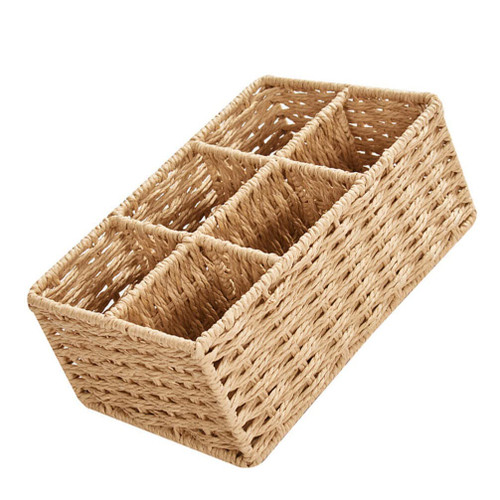 Wicker Storage Baskets Hand-Woven Wicker Storage Basket, 6 Section Bathroom Organizer Basket Divided Storage Box 6 Compartment Organizer Woven Shelf Basket for Kitchen