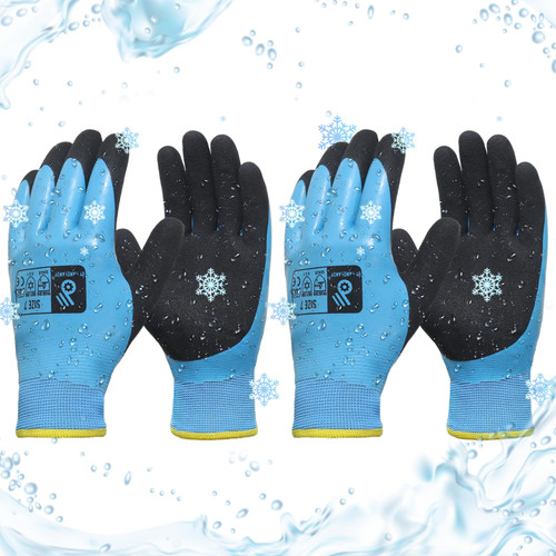 HANDLANDY Waterproof Work Gloves for Cold Weather 2 Pairs, Insulated Winter Work Gloves with Grip for Men Women, Freezer Gloves for Work Below Zero (Large, Blue-black)