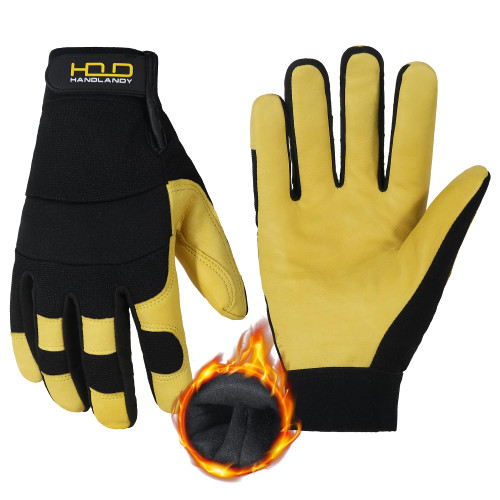 HANDLANDY Winter Work Gloves, Insulated Leather Working Gloves for Men Flexible & Durable Warm Lined Freezer Gloves for Cold Weather (XL, Black)