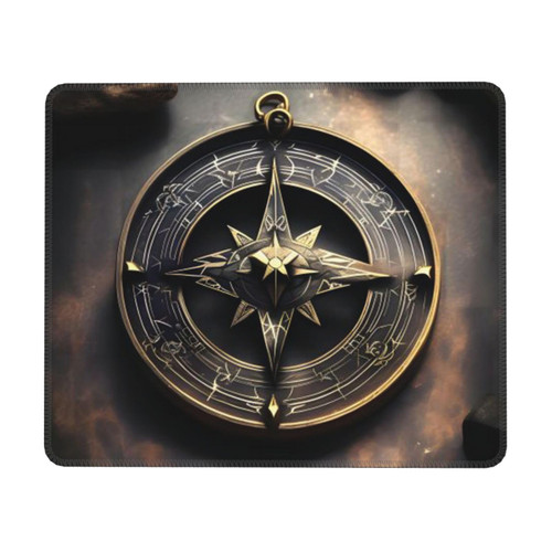 Magical Design Norse Runes Compass Printed Mouse Pad,Gaming Mouse Pad with Durable Stitched Edges,Non-Slip Rubber Base Design for Computers Laptop