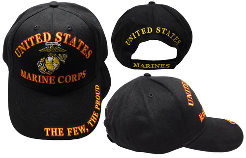 United States Marine Corps EGA The Few, The Proud Black Cotton Adjustable Embroidered Baseball Cap Hat - Officially Licensed