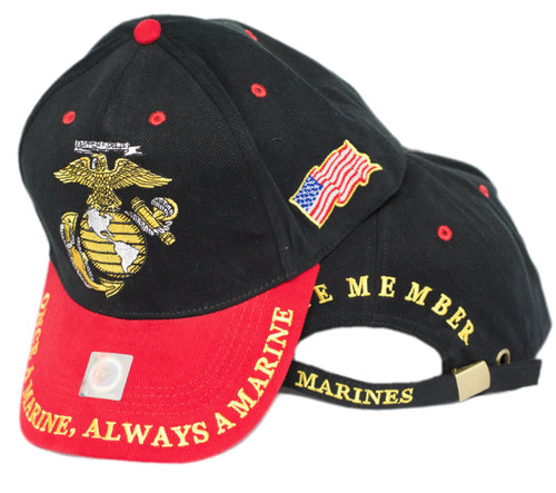 USMC EGA Semper Fi Once A Marine Always a Marine Black Red Cap Marines 3D Embroidered Hat