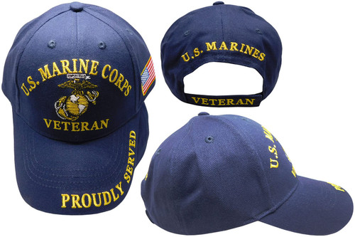 Marine Corps Veteran EGA Proudly Served USA Flag Navy Blue Cotton Adjustable Embroidered Baseball Hat Cap Officially Licensed CP00307