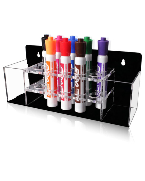 Anxiron Acrylic Magnetic Dry Erase Marker Holder for Whiteboard, Magnetic Marker Holder with 10 Slots and Eraser Holder, Pen pencil Holder for Fridge, Whiteboard, Locker Organizer