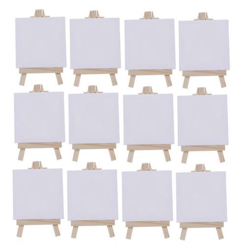 VILLCASE 12 Sets Canvas Easel Mini Easel with Canvas Place Card Stands Mini Canvas Boards Paint Party Supplies Tiny Painting Easel Small Easel Stand Art Board Photo Child Decorations Wooden