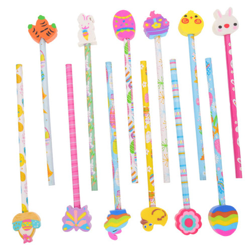 EXCEART 24pcs Easter Pencil School Pencils Writing Sketch Pen Easter Basket Fillers Easter Basket Stuffers for Kids Cute Pencils with Eraser Kid Gifts School Supplies Student Wooden Pole