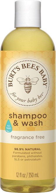 Burt's Bees Baby Shampoo & Wash, Fragrance Free & Tear Free Baby Soap - 12 Ounce Bottle