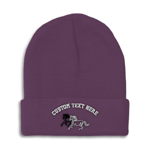 Custom Beanies for Men Animal Running Horses Embroidery Horses Winter Hats for Women Acrylic Skull Cap 1 Size Purple Personalized Text Here