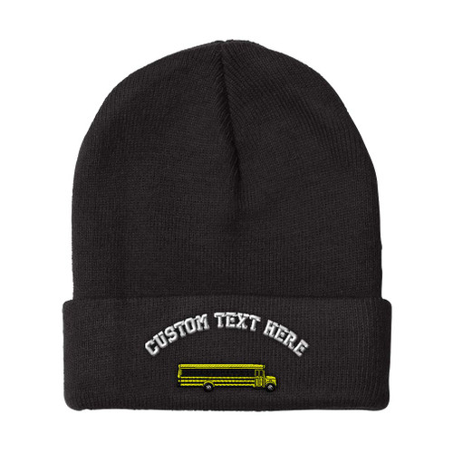Custom Beanies for Men School Bus A Embroidery Bus School Bus Embroidery Winter Hats for Women Acrylic Skull Cap 1 Size Black Personalized Text Here