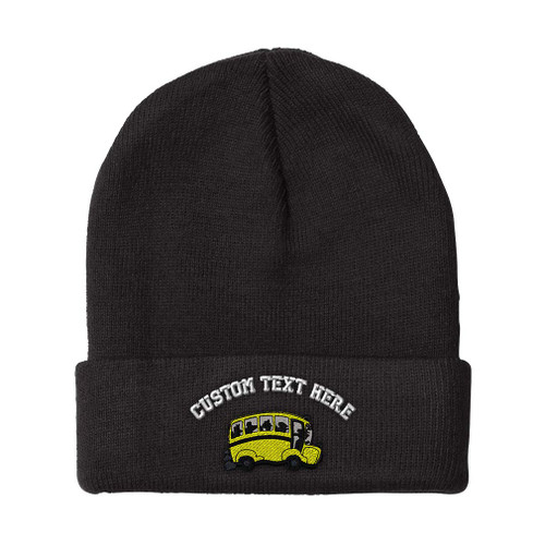 Custom Beanies for Men School Bus C Embroidery Bus School Bus Winter Hats for Women Acrylic Skull Cap 1 Size Black Personalized Text Here