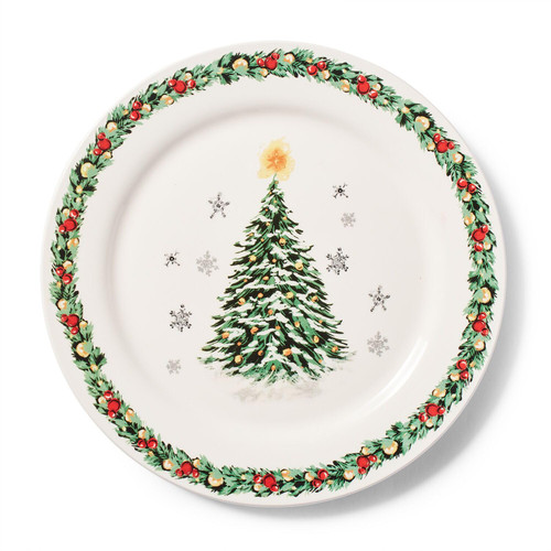 Sur La Table Snowy Village Tree Dinner Plate, Green