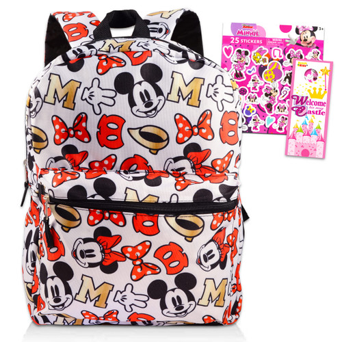 Minnie Mouse Backpack for Girls Kids Adults ~ 16" Disney Minnie Mouse School Backpack Bag Bundle with Stickers (Minnie Mouse School Supplies)