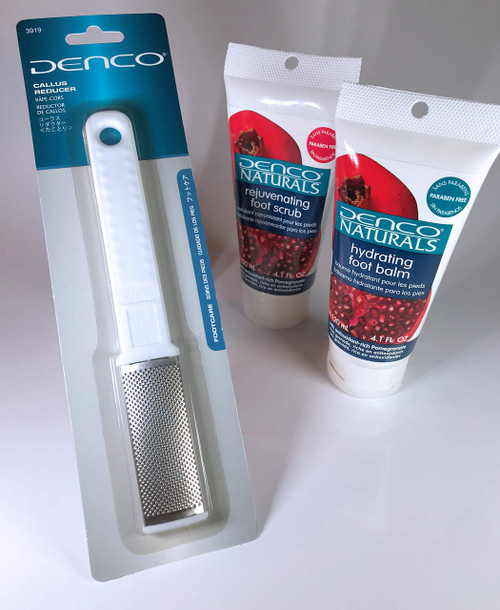 Denco Pedicure Foot Care Bundle - Callus Reducer - Foot Scrub & Foot Balm