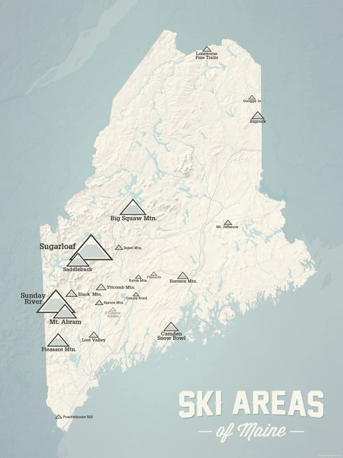 Maine Ski Resorts Map 18x24 Poster (Beige & Opal Blue)