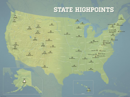 State High Points Map 18x24 Poster (Natural Earth)
