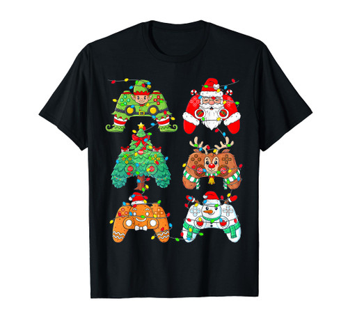 Christmas Santa Elf Gaming Controllers Funny Xmas Boys Kids T-Shirt