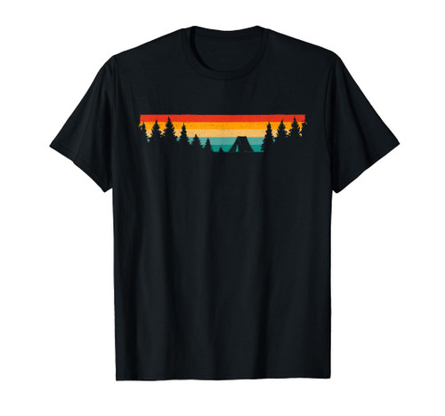 Adult Black Camping T-Shirt - Classic Fit Crew Neck Short Sleeve Outdoor Polyester & Cotton