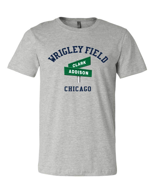 Wrigley Field Chicago Clark and Addison Street Sign Men's T-Shirt (Sports Grey, XLarge)