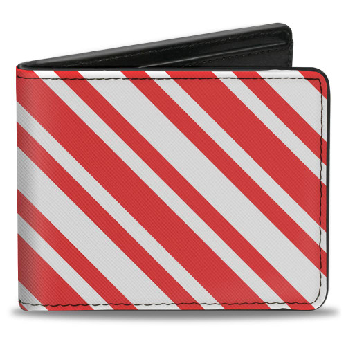Buckle-Down Men's Wallet, Bifold, Candy Cane Stripe White Red, Vegan Leather, 4.0" x 3.5"