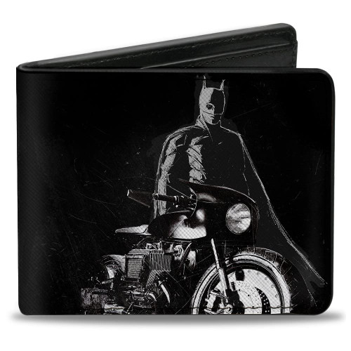 DC Comics Wallet, Bifold, The Batman and Batcycle Pose Black White, Vegan Leather