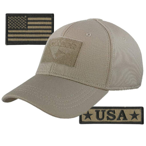 Condor Fitted Cap Bundle (USA Morale & USA Flag Patches) - Tan - Small/Med
