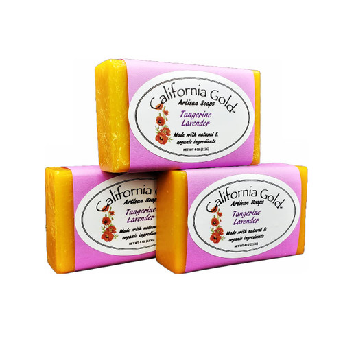 California Gold Artisan Soaps Tangerine Lavender Bar Soap-Natural and Organic, 3-4oz. Bars (12 oz. Total) California Gold Artisan Soaps Tangerine Lavender Bar Soap-Natural and Organic, 3-4oz. Bars (12 oz. Total)