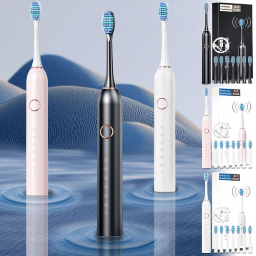 Qaailabf USB Electric Toothbrush with 8 Brush Heads & 6 Modes, IPX7 Smart Timer, Rechargeable Electric Toothbrush for Men & Women