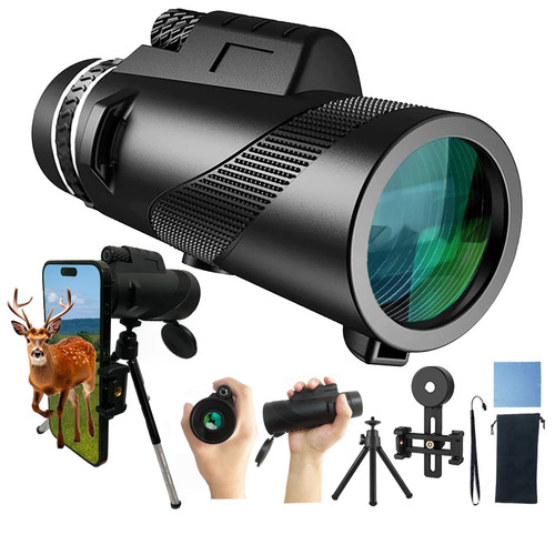 80x100 High Definition Monocular Telescope with Smartphone Holder & Tripod,Adults High Powered Monocular Telescope for Bird Watching,Hunting,Hiking,Traveling,Concerts