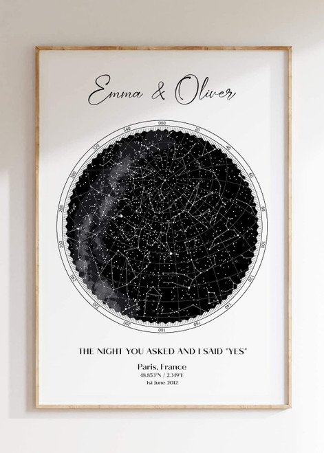 Custom Star Map Print, Personalized Star Map Gift, Custom Star Map Poster, Night Sky Print, Engagement Gift, Constellation Print, Personalised Gift for Couple Custom Wall Art Print