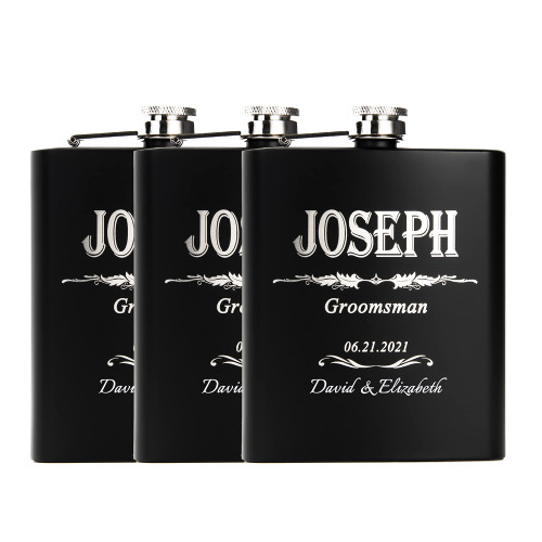 Set of 3 - Groomsmen Gift - Groomsman Gifts For Wedding, Wedding Favor Customized Flask Set - Engraved 6oz Stainless Steel Flask Custom Personalized Flask Gift Set (3)