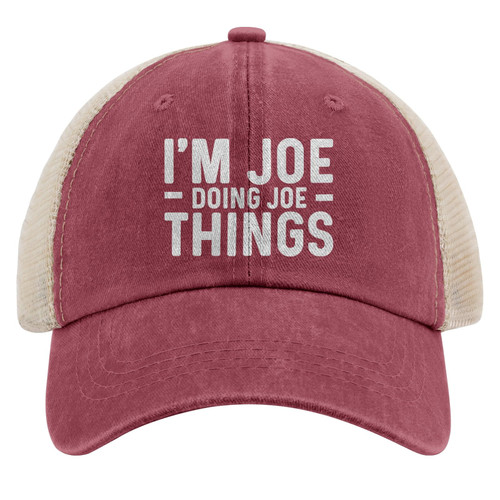 I'm Joe Doing Joe Things Trucker Hat Men Vintage Mesh Baseball Cap for Summer Red