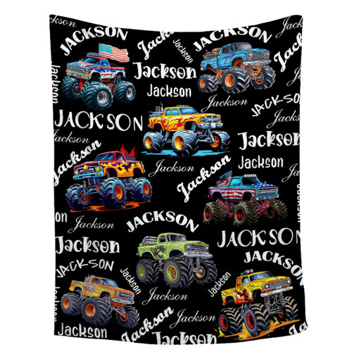 Trucks Personalized Custom Name Blankets Customized Blanket with Name for Baby Girls Boys Adults Soft Fluzzy Gifts for Thanksgiving Christmas Birthday Anniversaries 30"x40"for Toddler/Pets