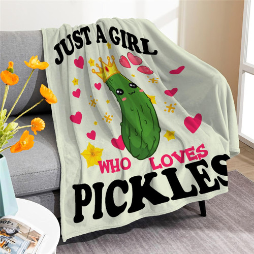 Pickles Blanket Gift for Girls Women, Just A Girl Who Loves Pickle Gifts for Pickle Lovers Cucumber Throw Blanket for Kids 40x30Inch Soft Lightweight Flannel Fleece Food Green Blankets for Sofa Bed