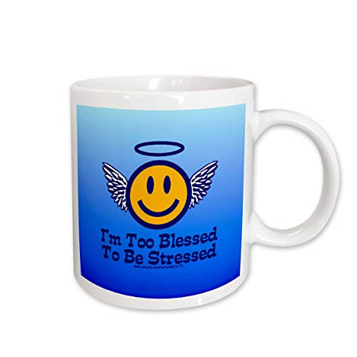3dRose Im Too Blessed to be Stressed on Blue Ceramic Mug, 11-Ounce