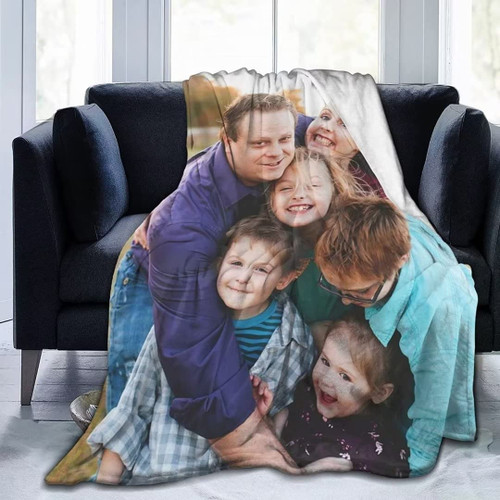 DUNHUANG Custom Blanket with Photos Personalized Picture Text Logo Collage Blanket Customized Throw Blanket for Father's Mother's Valentine's Day Birthday Halloween Christmas, 1 Photo, 36"x28"