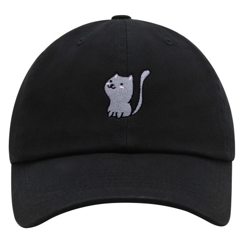JPAK Meow Premium Dad Hat Embroidered Baseball Cap Cat Kitty Black