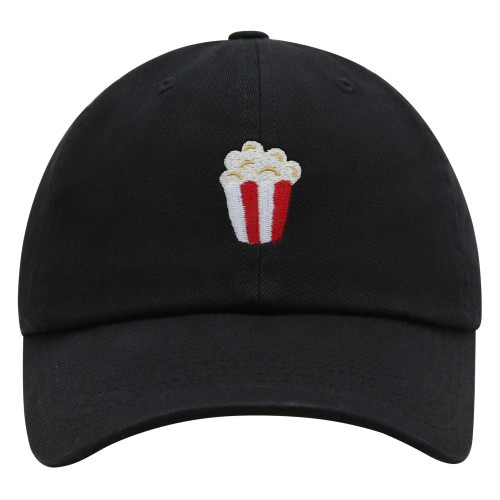 JPAK Popcorn Premium Dad Hat Embroidered Baseball Cap Theater Foodie Black