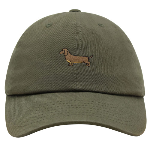 JPAK Dachshund Premium Dad Hat Embroidered Baseball Cap Puppy Dog Olive Green