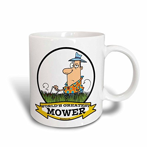 3dRose mug_103304_1 Funny Worlds Greatest Lawn Mower Cartoon Ceramic Mug, 11-Ounce